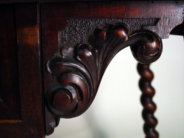 19th c. Spanish Colonial rope twist library table w. wrought iron detail