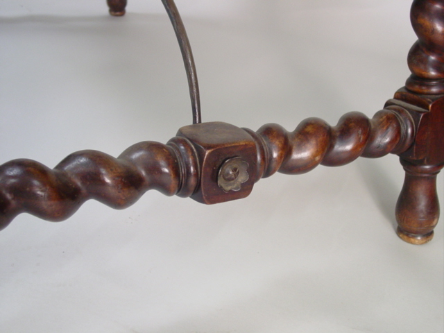 19th c. Spanish Colonial rope twist library table w. wrought iron leg detail