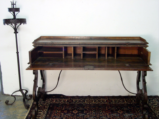 19th C Spanish Colonial Fold Open Writing Desk Front Open