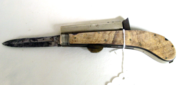 Rare Percussion Bone handle piston knife w2blades