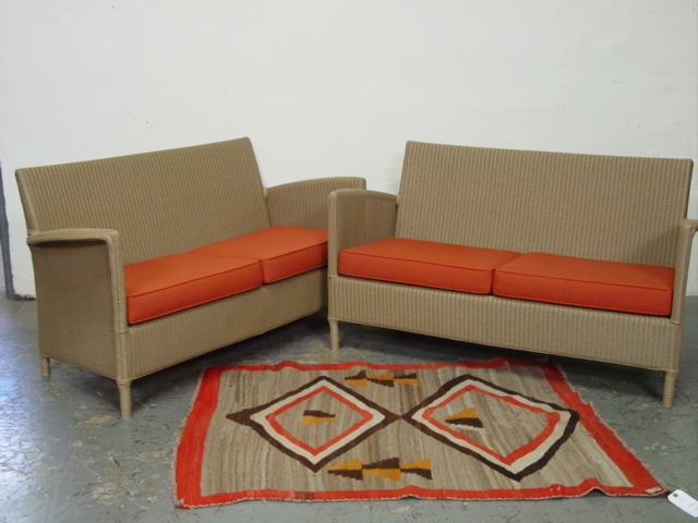 Wicker settees and Navajo rug