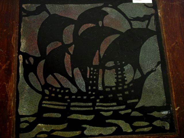 Black tile top table w ship cu