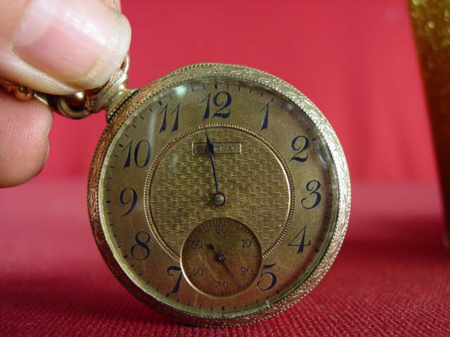 3 Gold filled pocket watches-Waltham w. fob