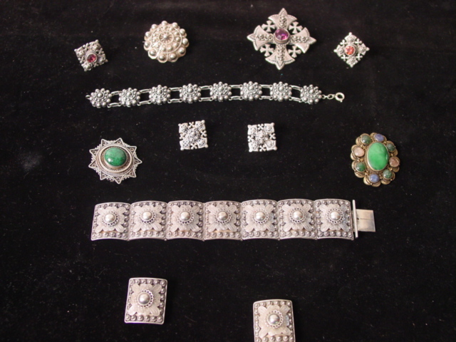 Silver filigree, Jerusalem silver brooch & earring