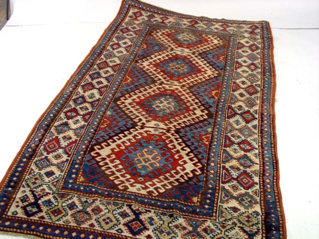 Antique Kazak Borchelu 4'x7' carpet ca. 1860 (2)